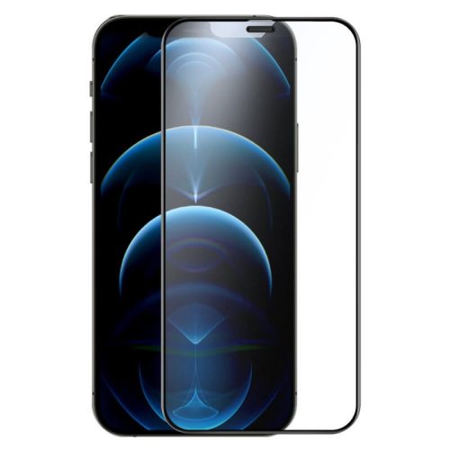 Apple iPhone 12 Mini, Kijelzővédő fólia, ütésálló fólia (az íves részre is!), Tempered Glass (edzett üveg), Full Glue, Matt, Nillkin, Fog Mirror, fekete