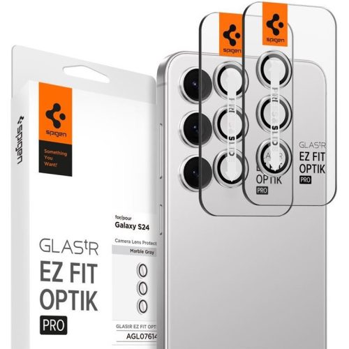 Samsung Galaxy S24 Plus SM-S926, Kamera lencsevédő fólia, ütésálló fólia, Tempered Glass (edzett üveg), Spigen Glastr Ez Fit Optik Pro, szürke, 2 db / csomag