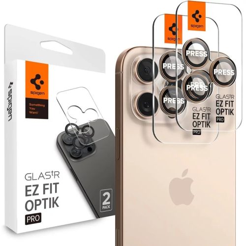 Apple iPhone 16 Pro / 16 Pro Max, Kamera lencsevédő fólia, ütésálló fólia, Tempered Glass (edzett üveg), Spigen Glastr Ez Fit Optik Pro, szürke, 2 db / csomag