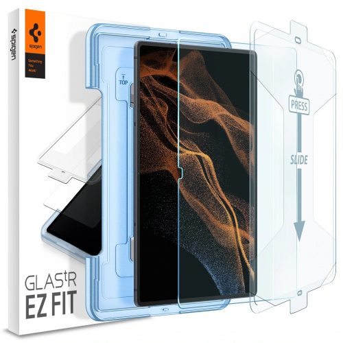 Samsung Galaxy Tab S8 Ultra 14.6 / Tab S9 Ultra 14.6 / Tab S10 Ultra 14.6, Kijelzővédő fólia, ütésálló fólia, Tempered Glass (edzett üveg), Spigen Ez Fit, Clear