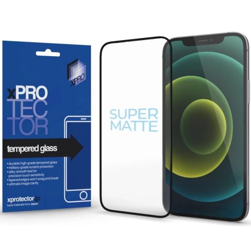 Apple iPhone 16 Pro, Kijelzővédő fólia, ütésálló fólia (az íves részre is!), Tempered Glass (edzett üveg), matt, Xprotector Full 3D SuperMatte, fekete